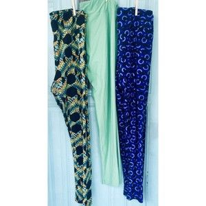 3 Pair Ladies LULAROE Long & Curvy Leggings Scotty Dog, Minnie Mouse & Solid Grn